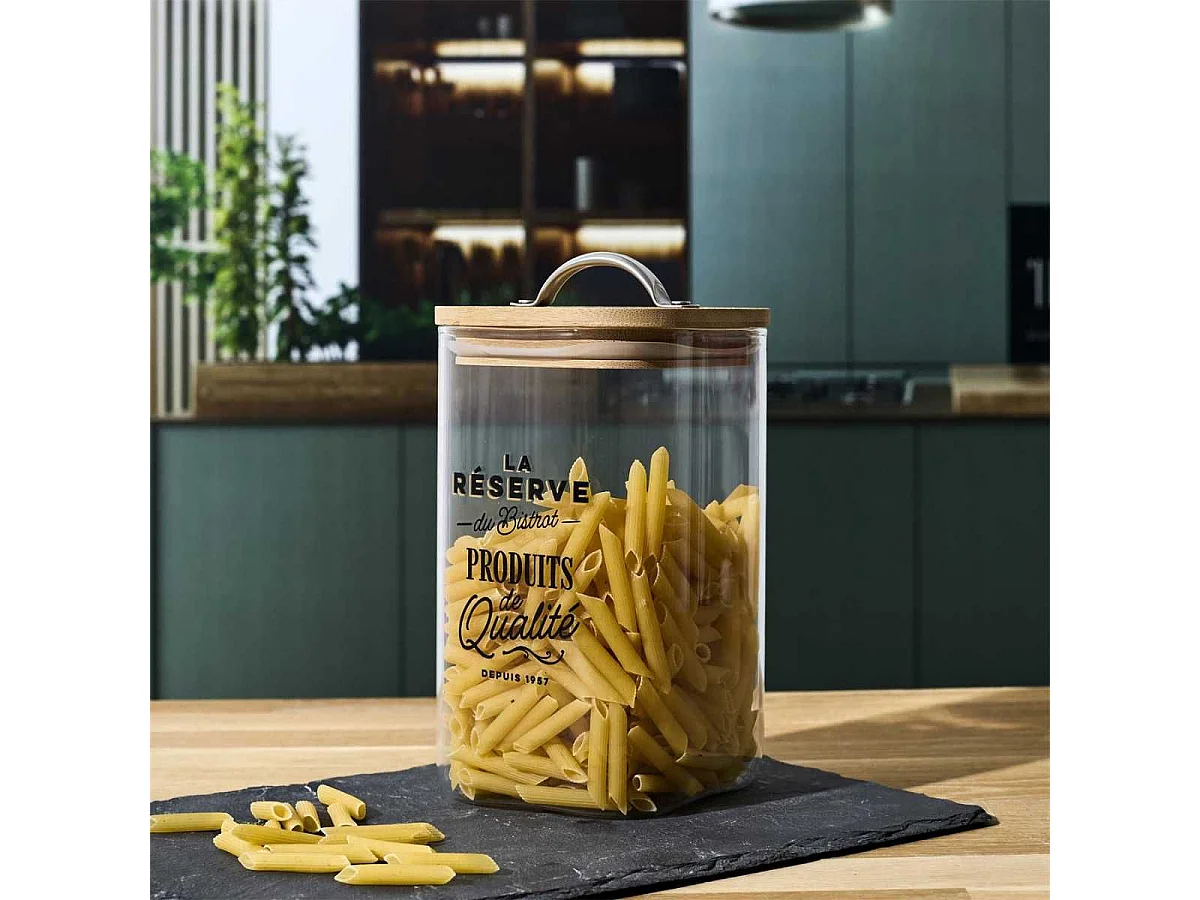 Bocal de 1L en verre avec couvercle en bambou style bistrot