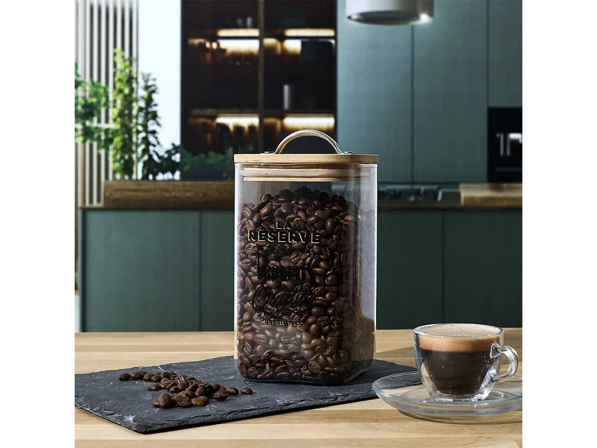 Bocal de 1L en verre avec couvercle en bambou style bistrot