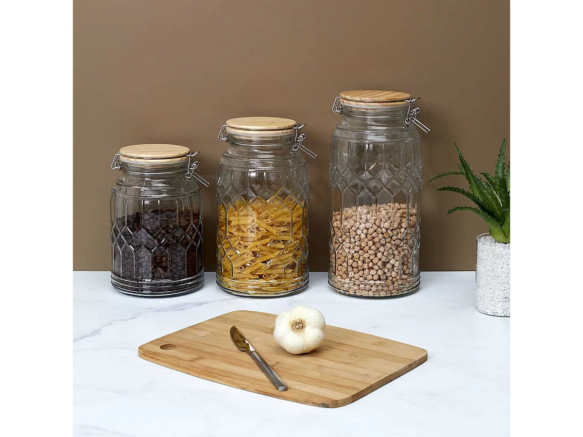 Lot de 2 Bocaux de Conservation 2,7L en Verre Couvercle Bambou - VITRAS