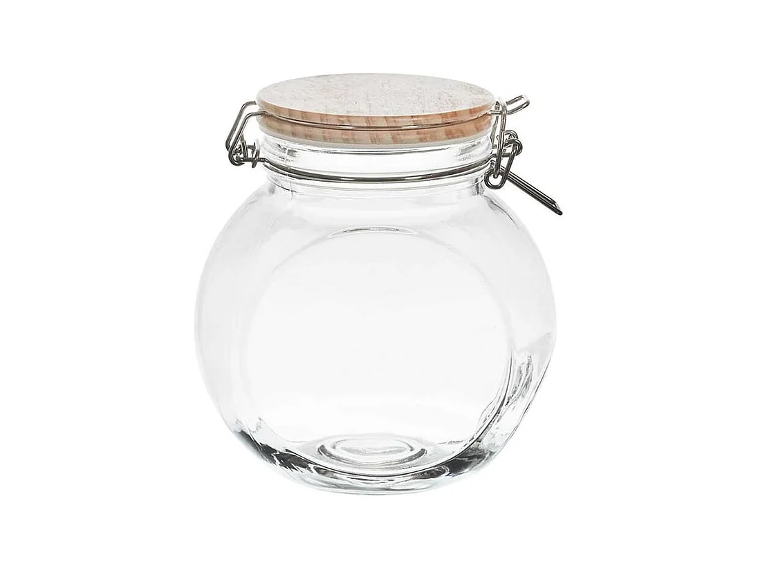 Lot de 3 Bocaux de Conservation Rond Incliné 1,3L en Verre Couvercle Bois - PLAUZ