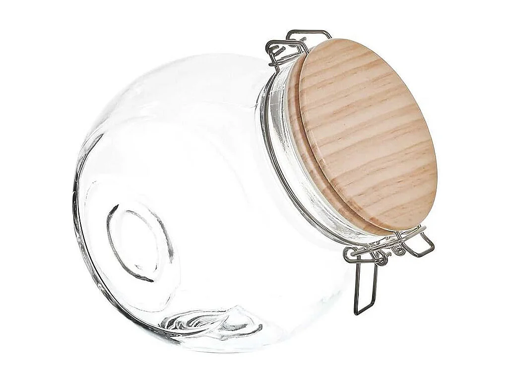 Lot de 3 Bocaux de Conservation Rond Incliné 1,3L en Verre Couvercle Bois - PLAUZ