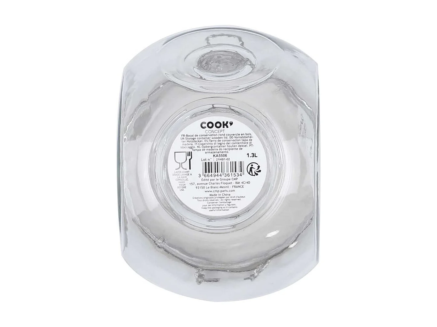 Lot de 3 Bocaux de Conservation Rond Incliné 1,3L en Verre Couvercle Bois - PLAUZ