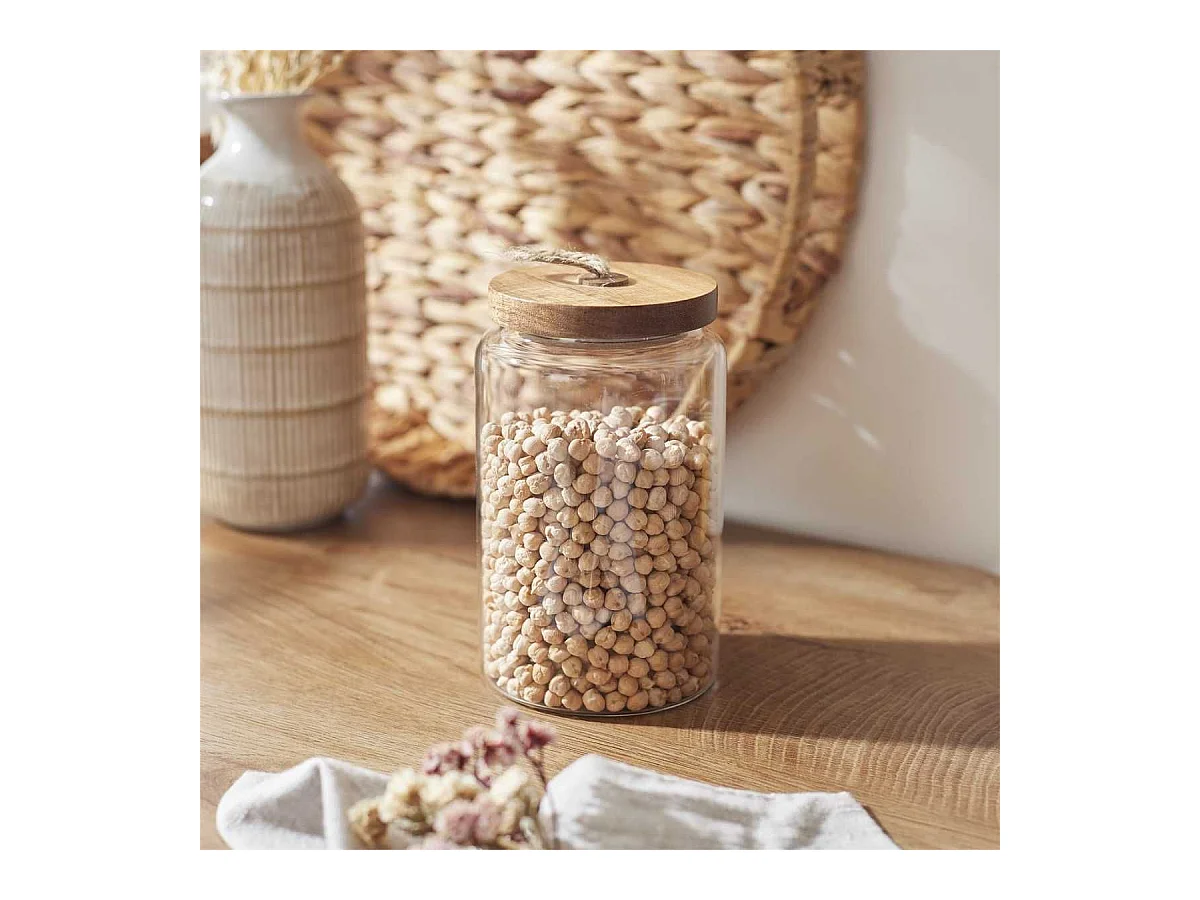 Bocal en Verre Transparent avec Couvercle Acacia H17cm / 105cl - DORAN
