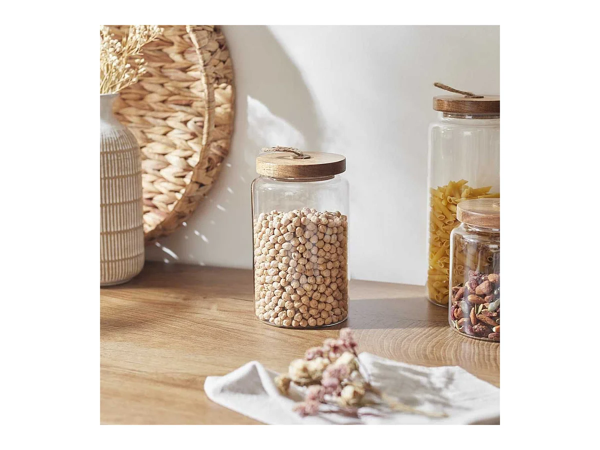 Bocal en Verre Transparent avec Couvercle Acacia H17cm / 105cl - DORAN