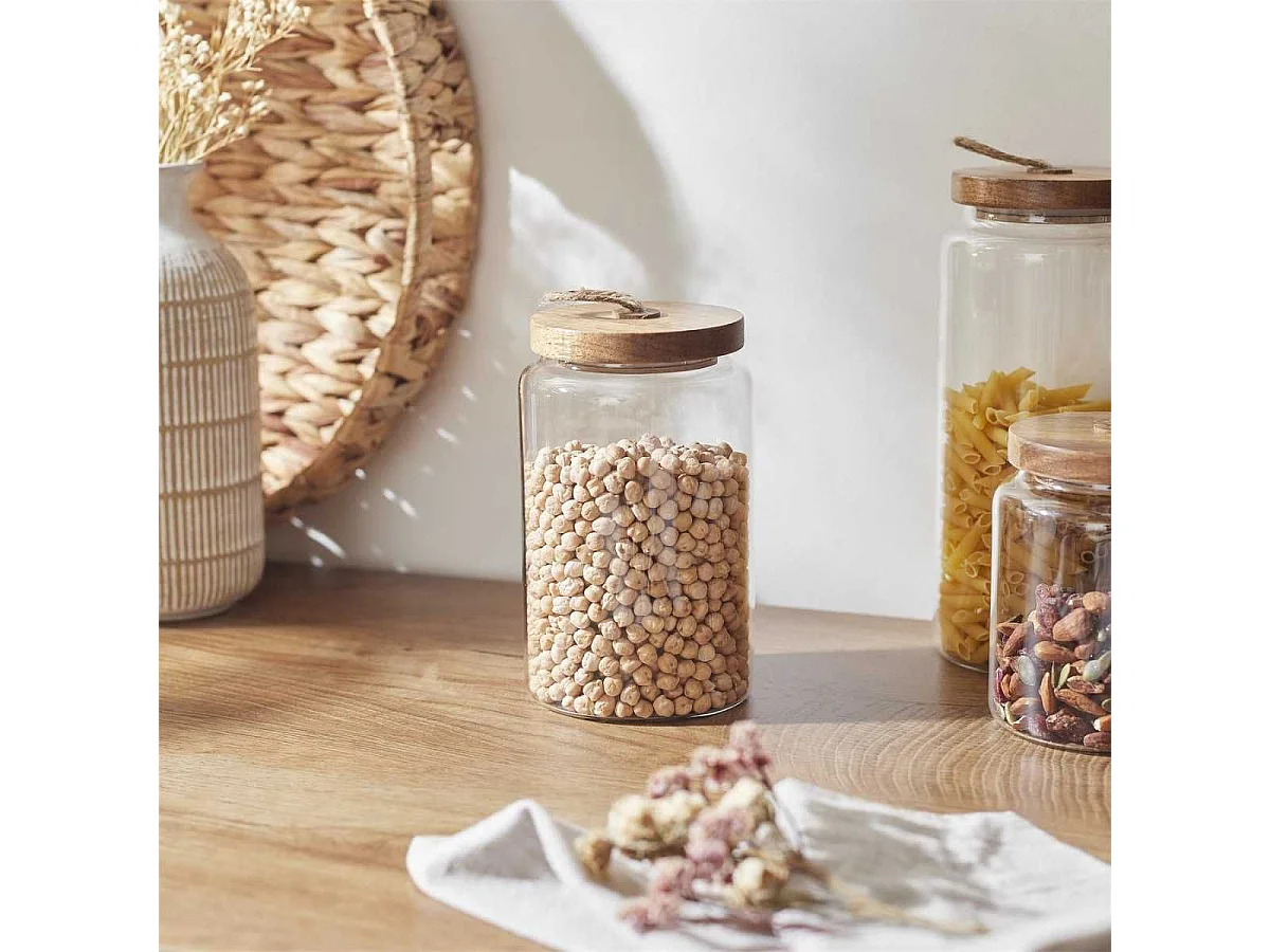 Bocal en Verre Transparent avec Couvercle Acacia H17cm / 105cl - DORAN