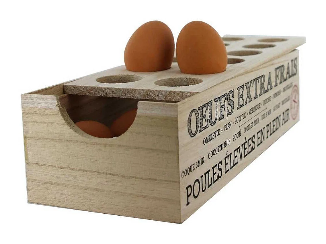 Boîte à œufs en bois avec 12 emplacements et message décoratif