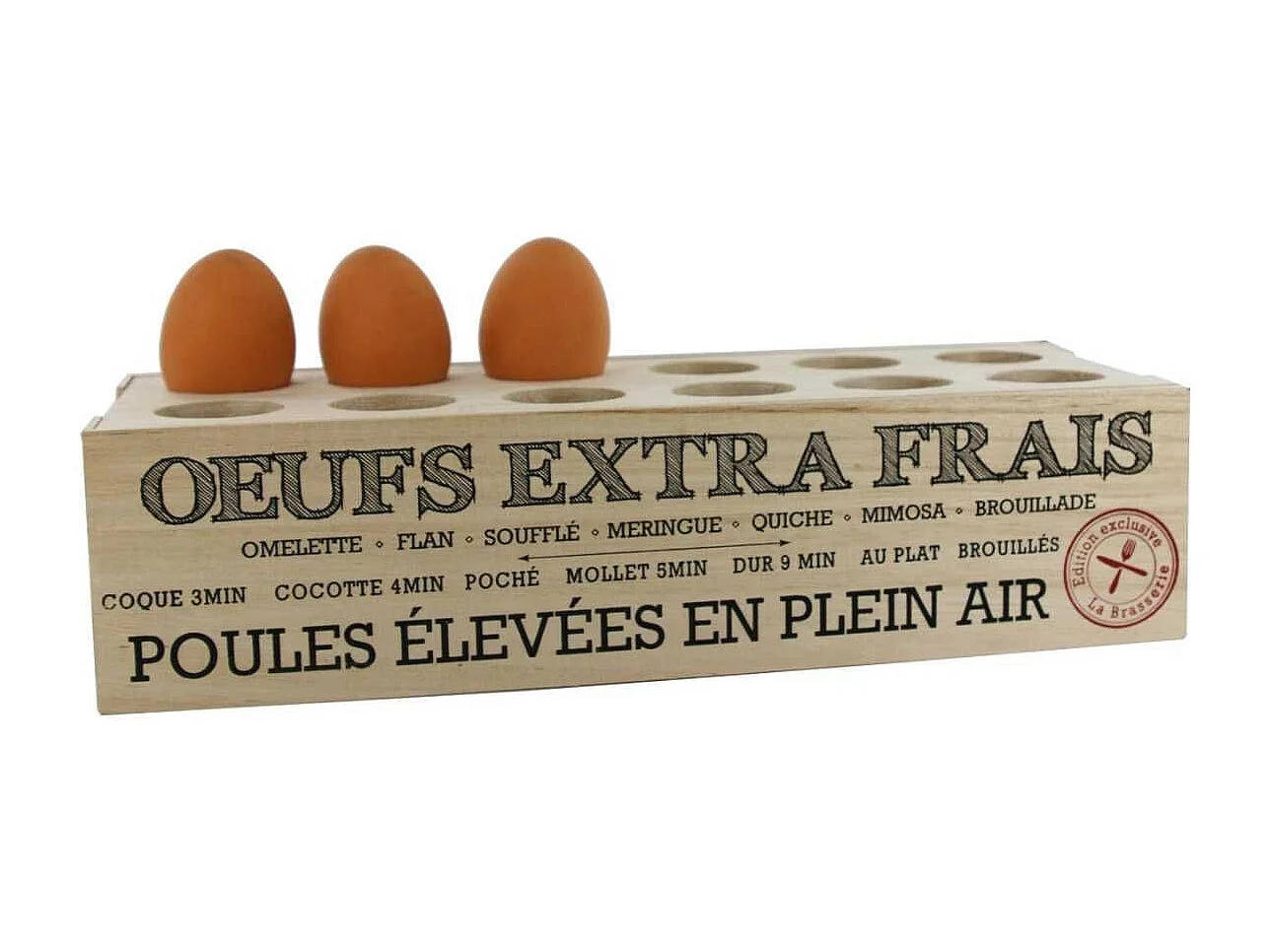 Boîte à œufs en bois avec 12 emplacements et message décoratif