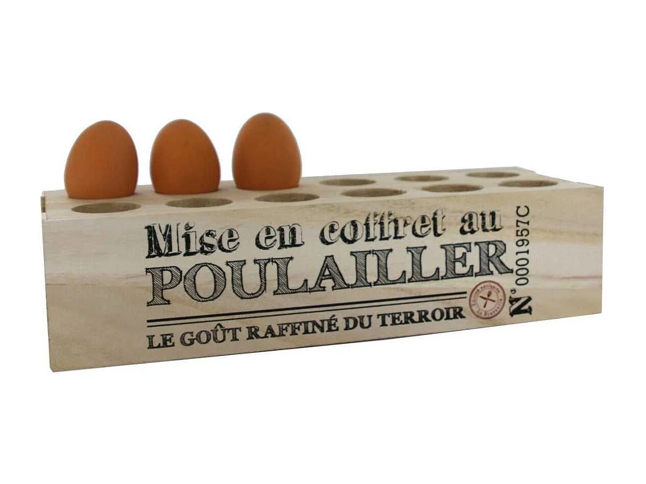 Boîte à œufs en bois avec 12 emplacements et message décoratif