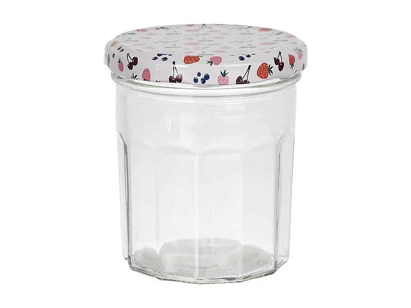 Set de 6 pots à confiture en verre 30cl avec couvercles en métal imprimé