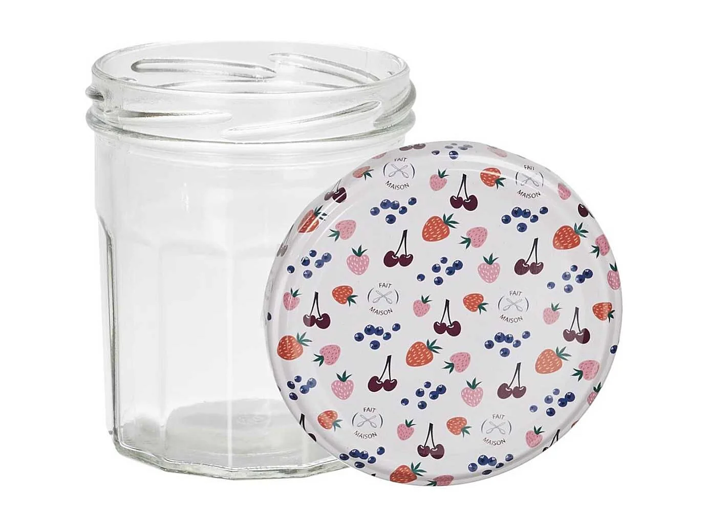 Set de 6 pots à confiture en verre 30cl avec couvercles en métal imprimé