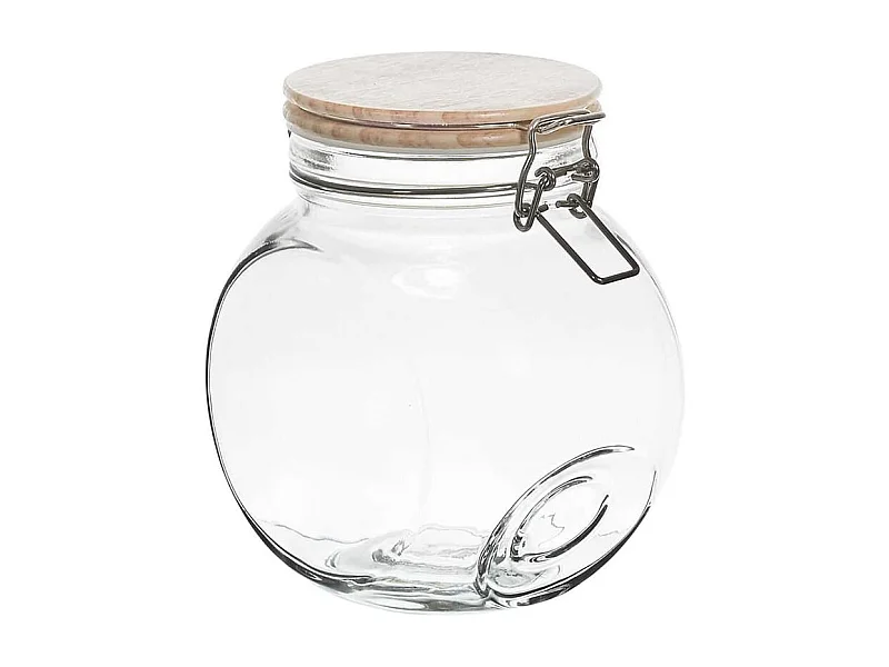 Lot de 3 Bocaux de Conservation Rond Incliné 1,7L en Verre Couvercle Bois - PLAUZ