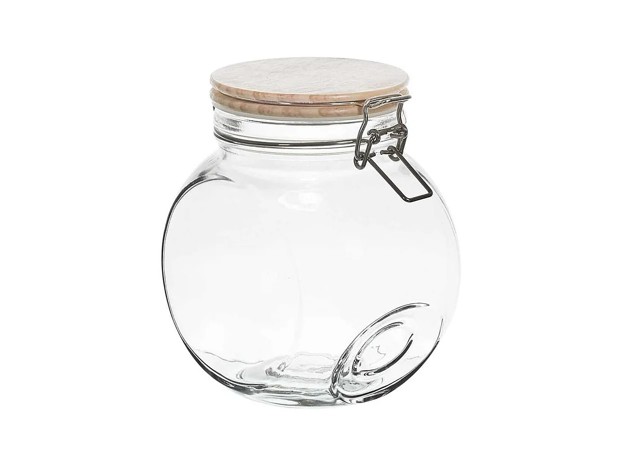 Lot de 3 Bocaux de Conservation Rond Incliné 1,7L en Verre Couvercle Bois - PLAUZ