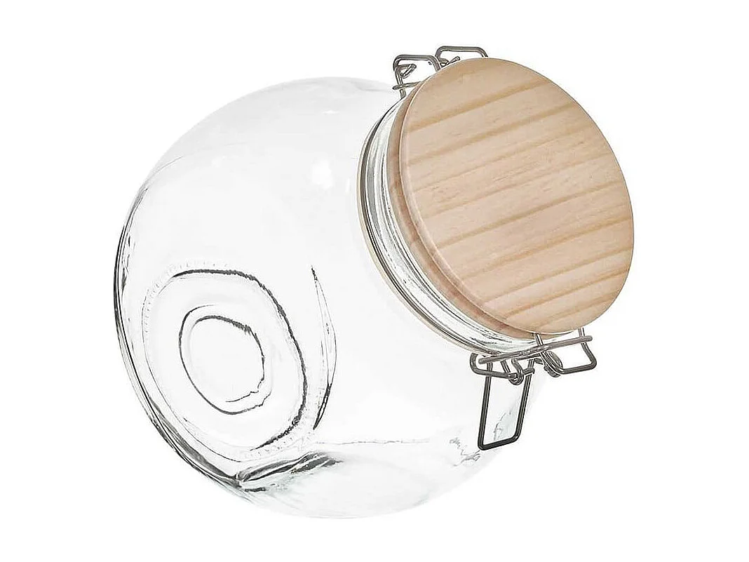 Lot de 3 Bocaux de Conservation Rond Incliné 1,7L en Verre Couvercle Bois - PLAUZ