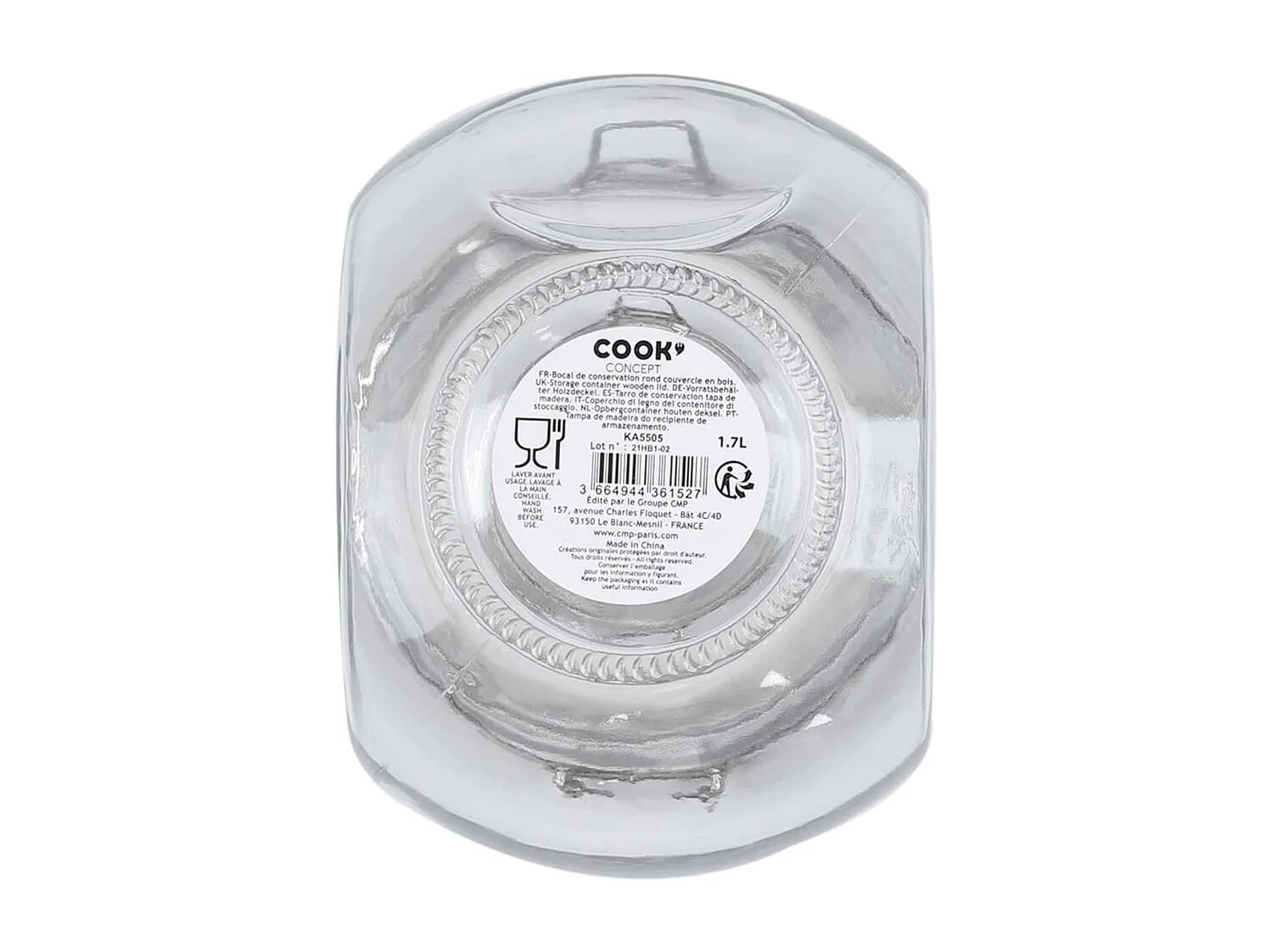 Lot de 3 Bocaux de Conservation Rond Incliné 1,7L en Verre Couvercle Bois - PLAUZ