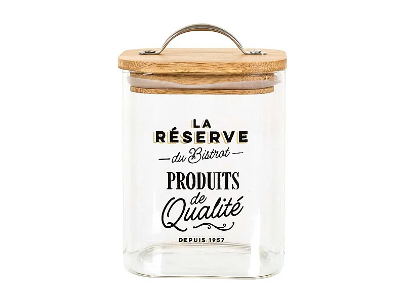 Bocal de 70cl en verre avec couvercle en bambou style bistrot