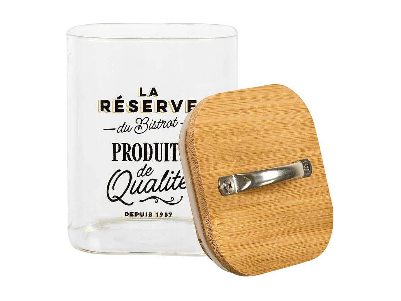 Bocal de 70cl en verre avec couvercle en bambou style bistrot