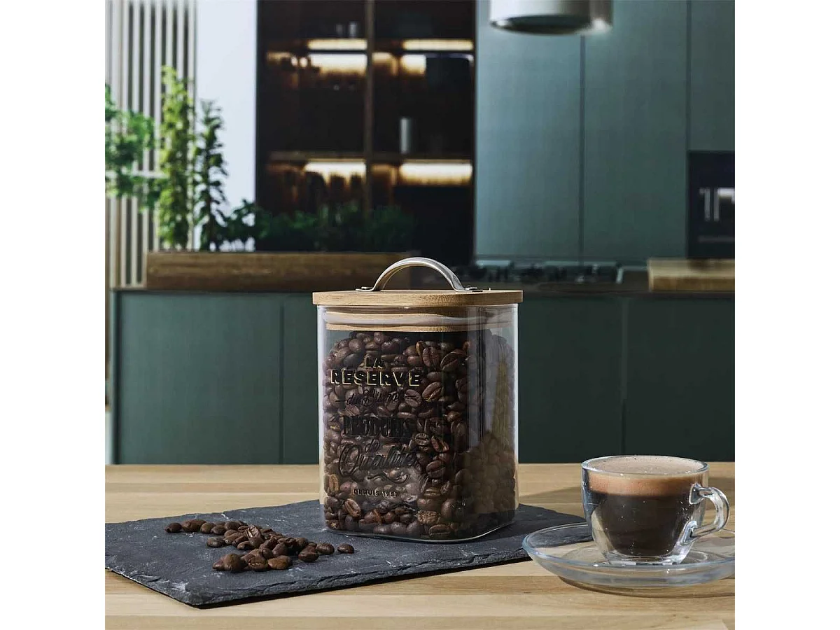 Bocal de 70cl en verre avec couvercle en bambou style bistrot