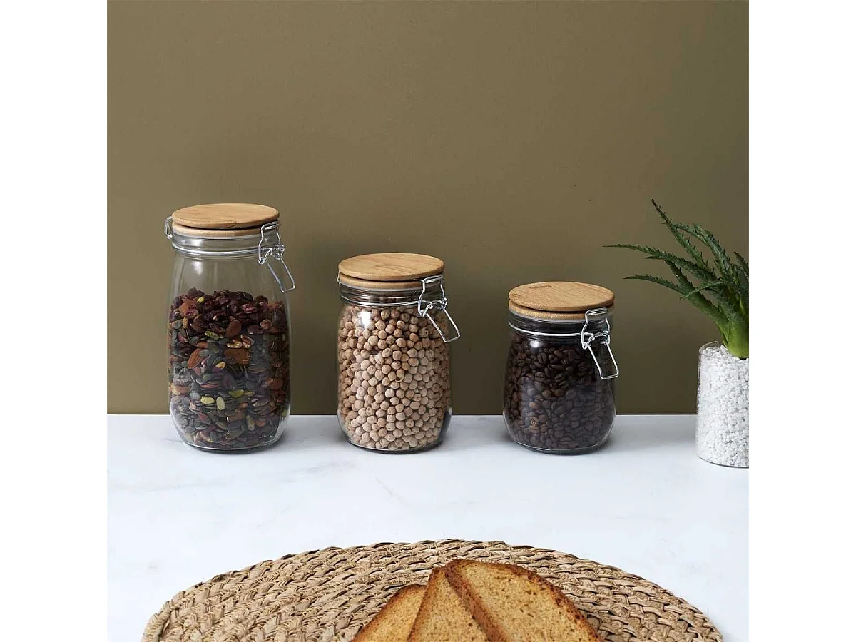 Bocal de conservation 1L en verre couvercle bambou