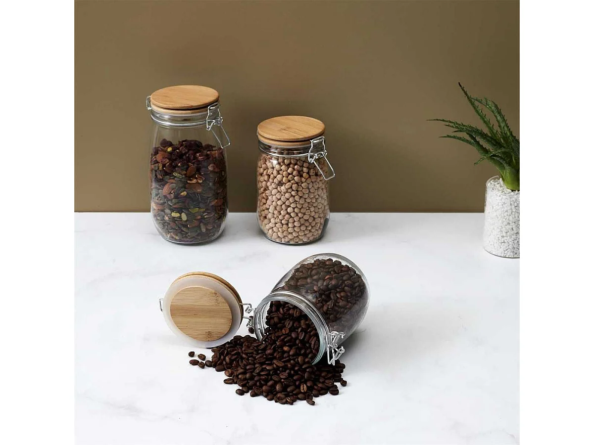 Bocal de conservation 1L en verre couvercle bambou
