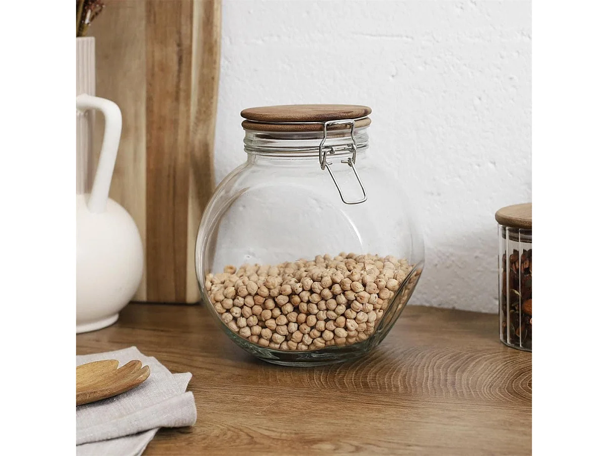 Bocal en verre à 2 positions avec bouchon en acacia - SELVA