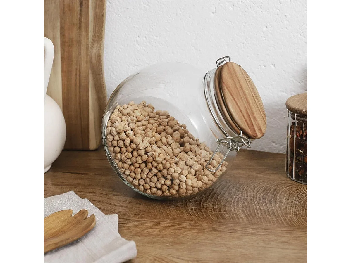 Bocal en verre à 2 positions avec bouchon en acacia - SELVA