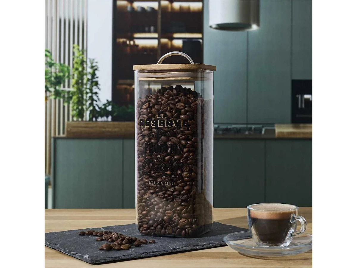 Bocal de 1,5L en verre avec couvercle en bambou style bistrot