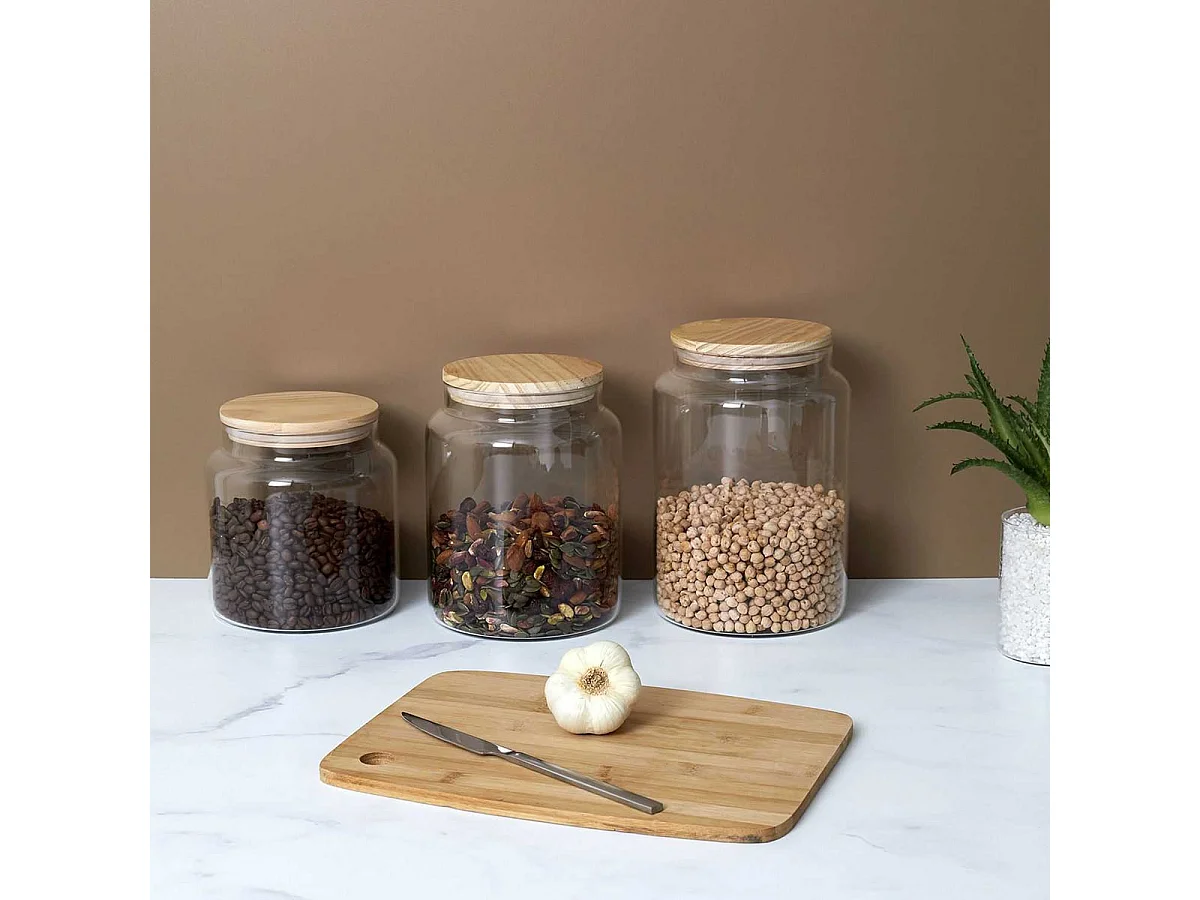 Bocal de Conservation 2,4L en Verre Couvercle Bois - BOSQ