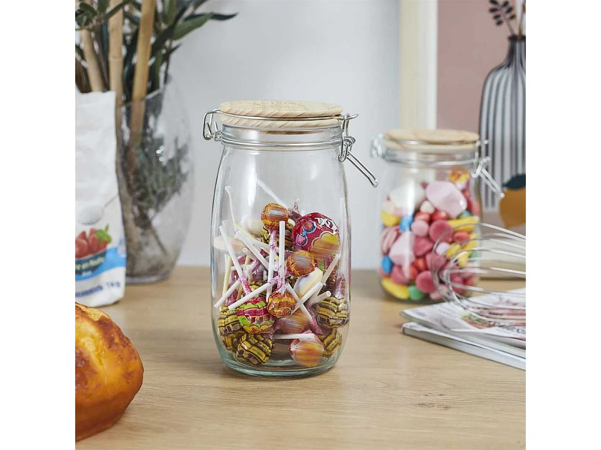 Bocal de conservation 1,5L en verre couvercle bois