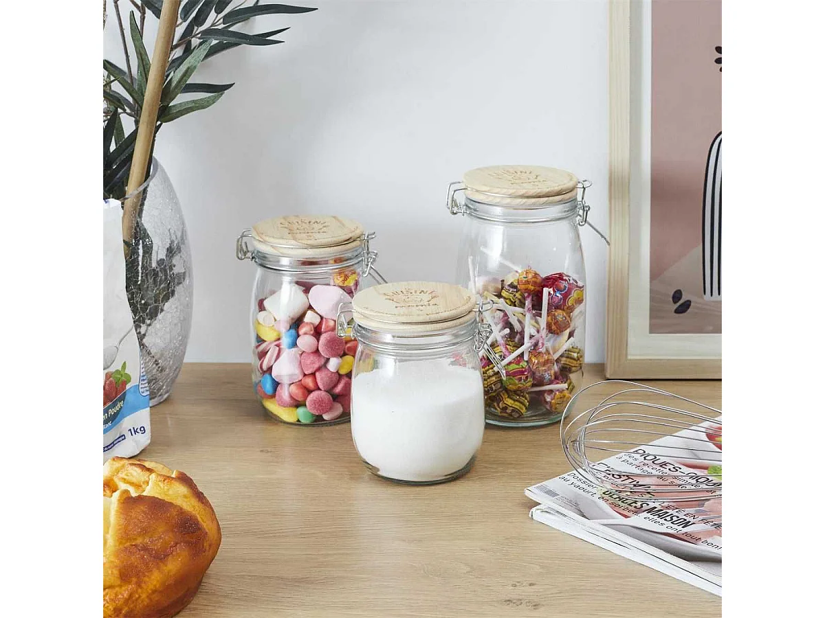 Bocal de conservation 1,5L en verre couvercle bois