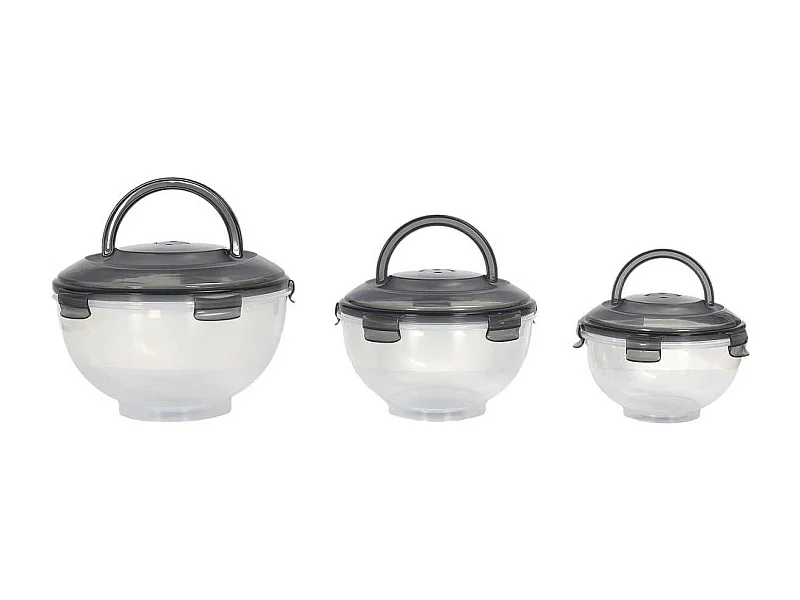 Set de 3 boîtes hermétiques à emporter en plastique avec couvercles hermétiques gris