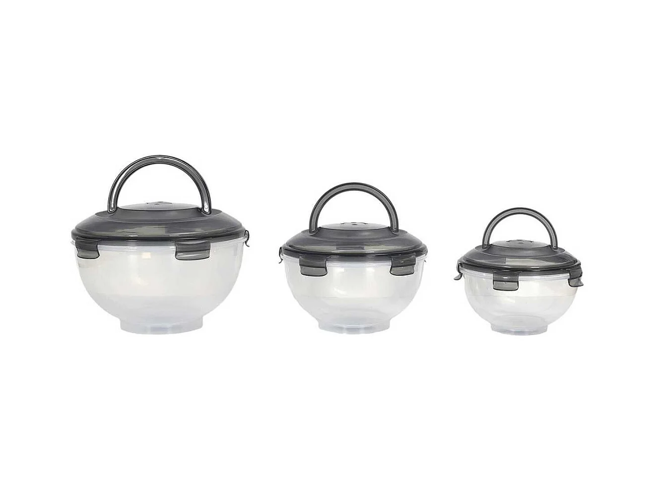Set de 3 boîtes hermétiques à emporter en plastique avec couvercles hermétiques gris