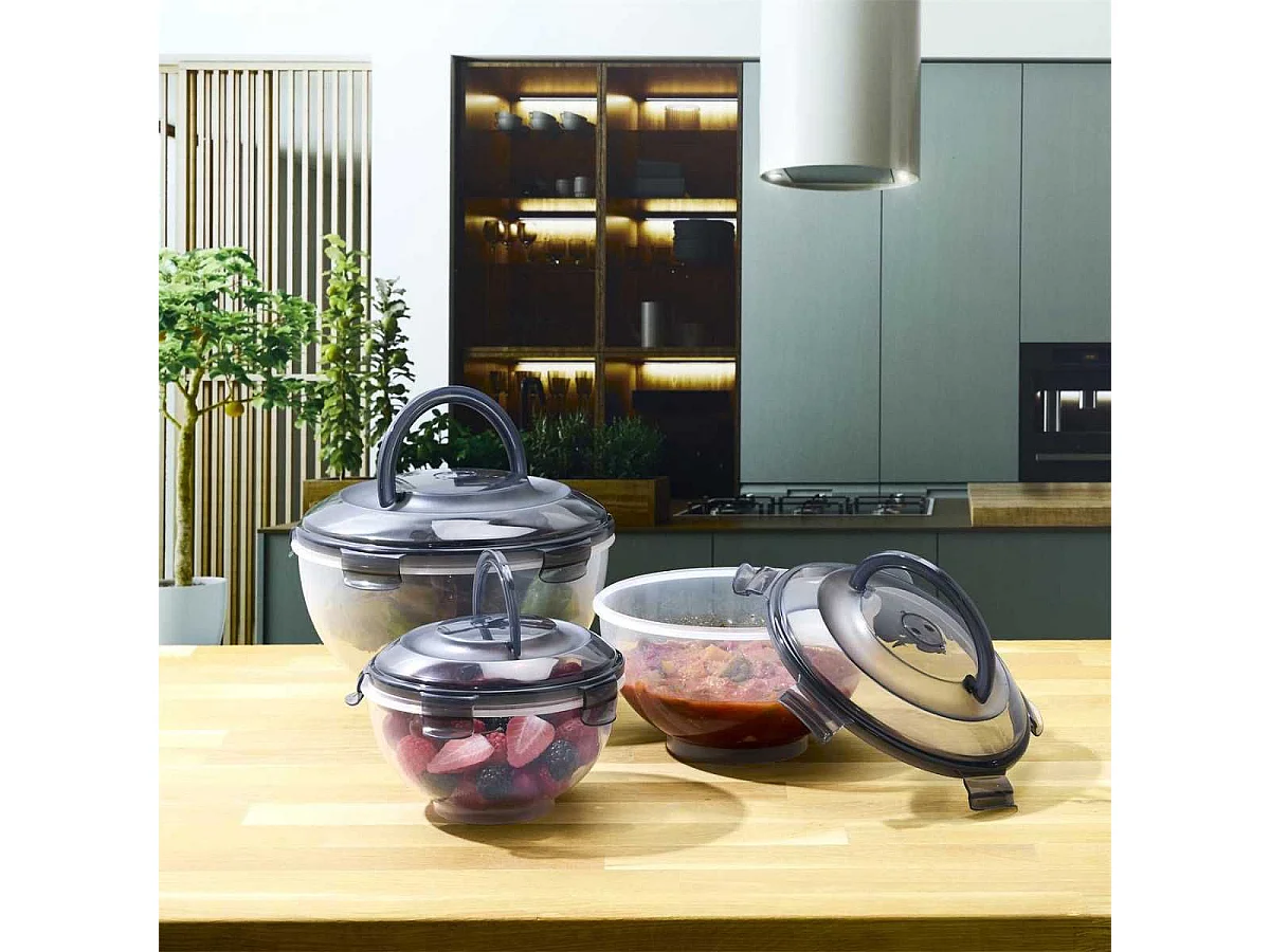 Set de 3 boîtes hermétiques à emporter en plastique avec couvercles hermétiques gris