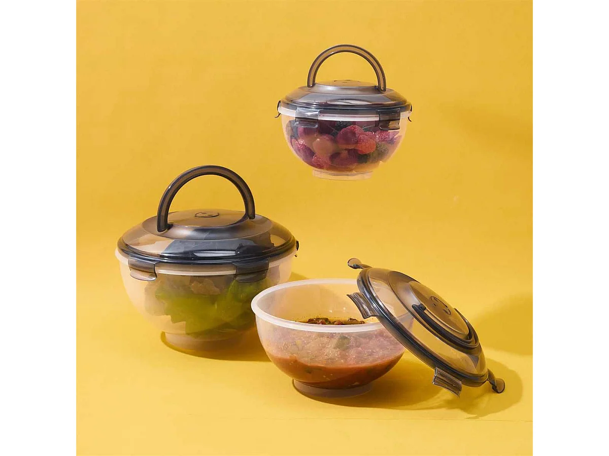 Set de 3 boîtes hermétiques à emporter en plastique avec couvercles hermétiques gris