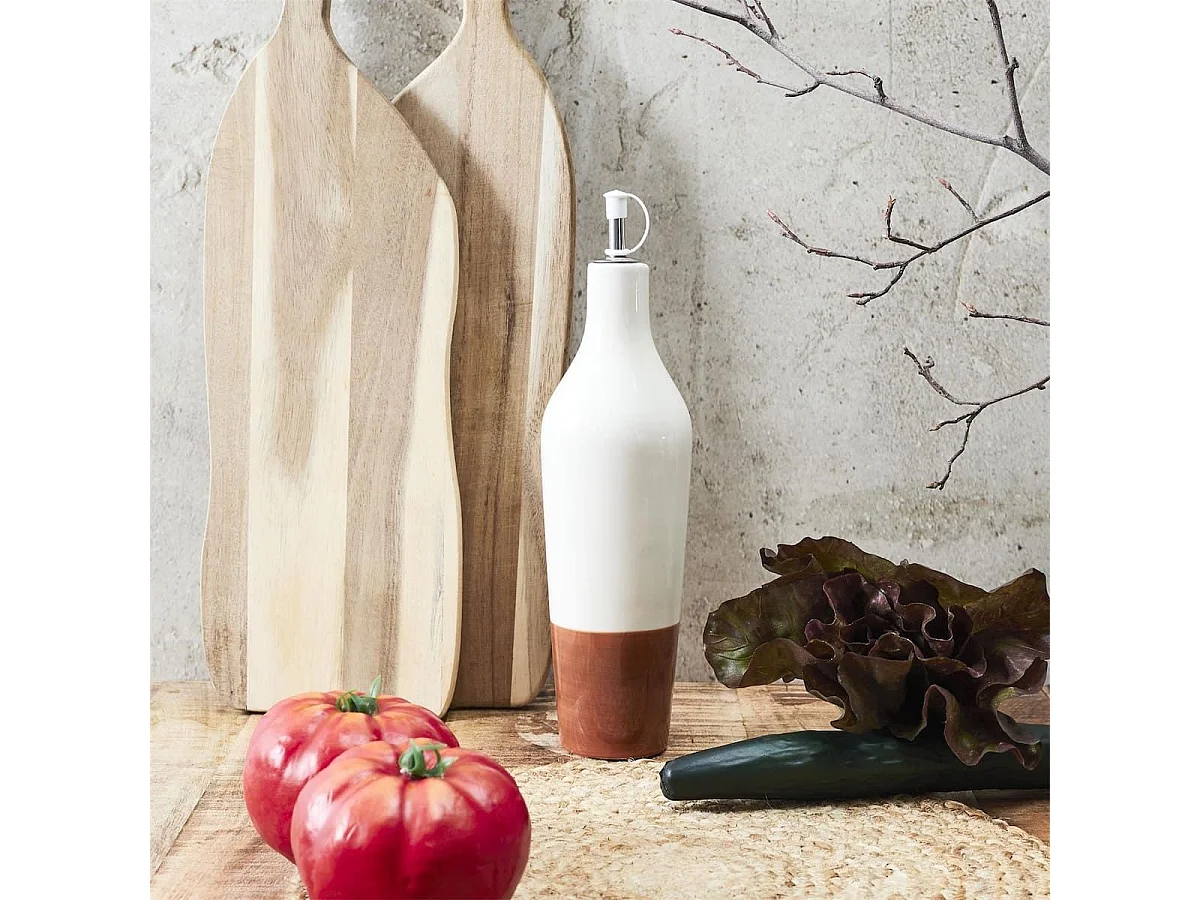 Huilier de 670 ml en céramique bicolore (blanc & terracotta)