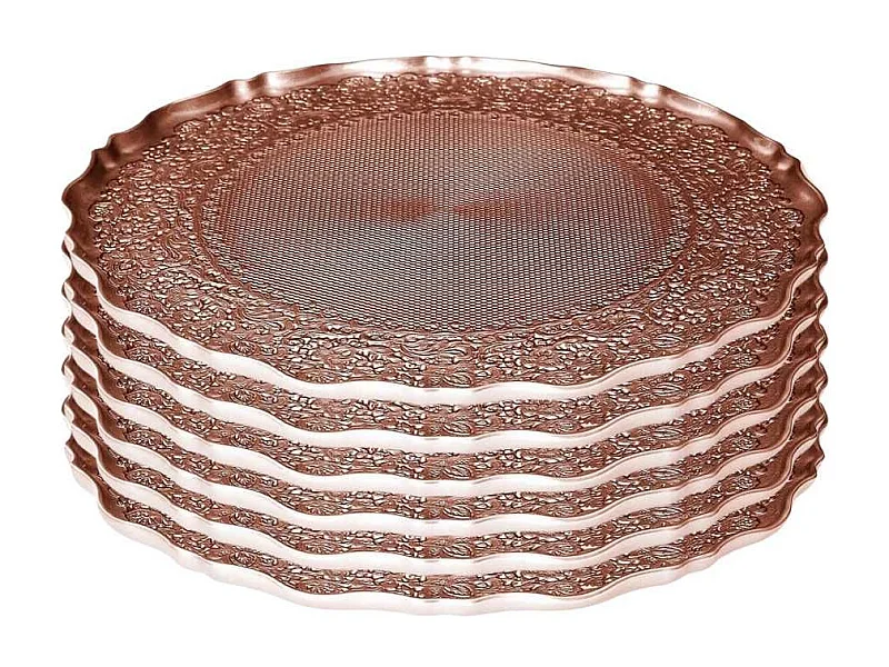 Set de 6 assiettes à dessert en verre motif ethnique teinte cuivre (Ø21 cm)