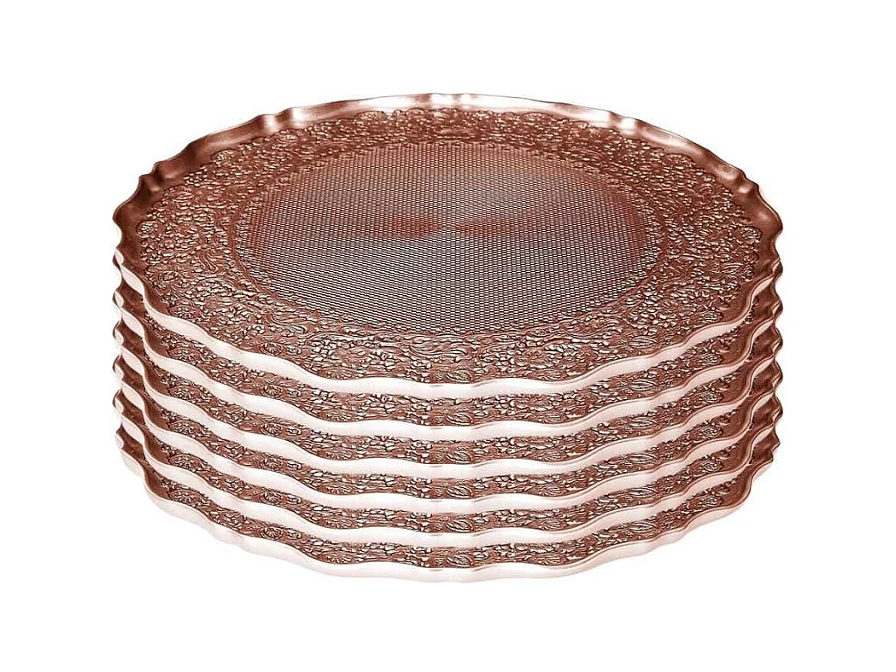 Set de 6 assiettes à dessert en verre motif ethnique teinte cuivre (Ø21 cm)