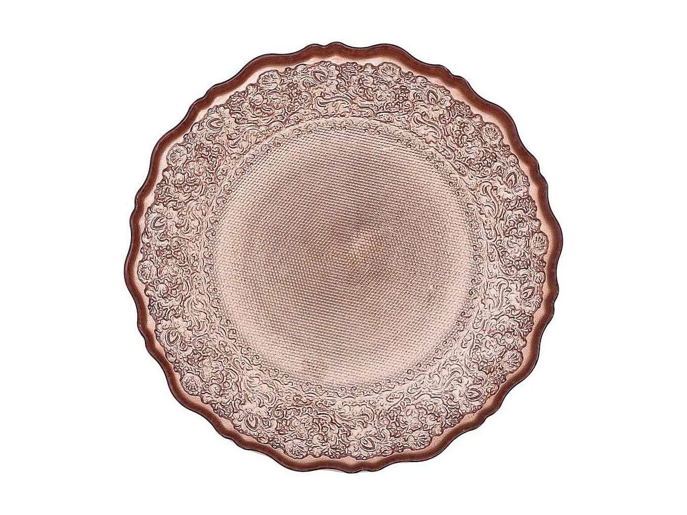 Set de 6 assiettes à dessert en verre motif ethnique teinte cuivre (Ø21 cm)