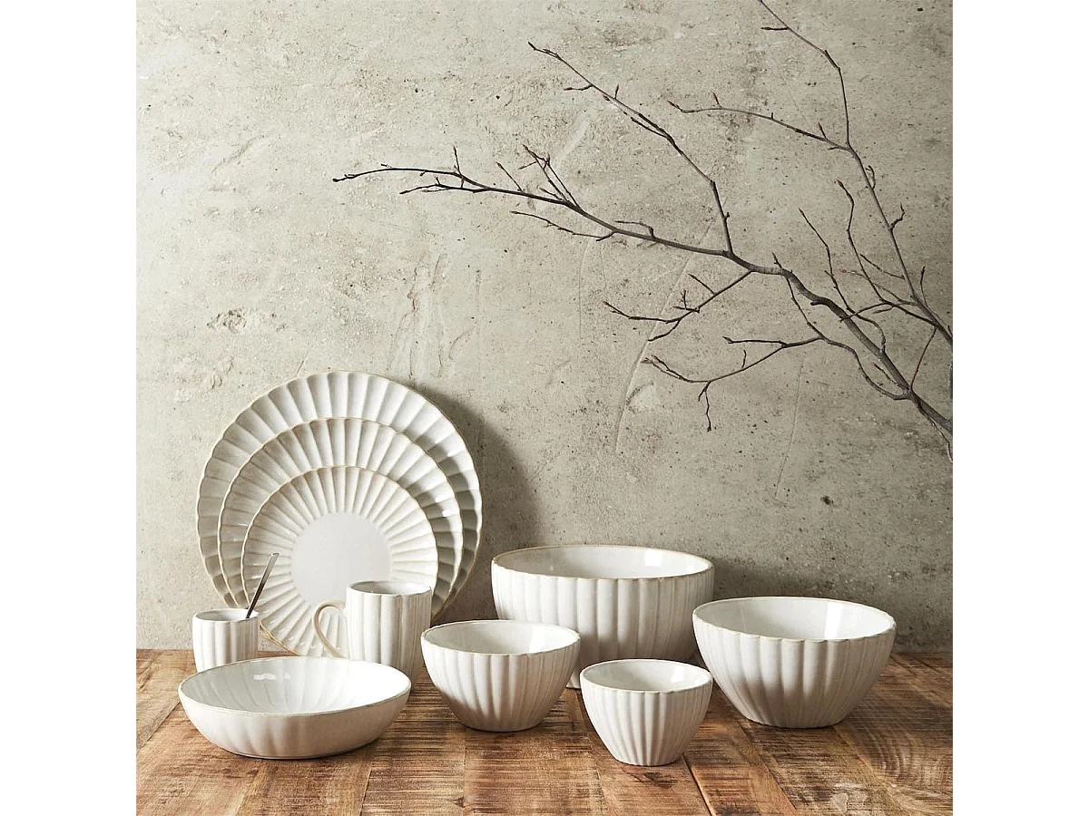 Set de 6 assiettes de présentation beiges en céramique (Ø32 cm) - SHELLY