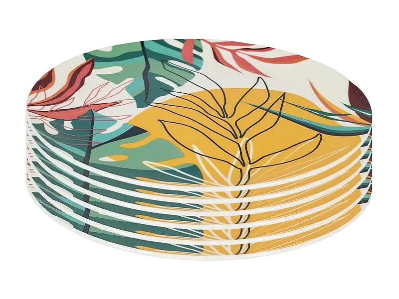 Set de 6 assiettes à dessert en plastique paradis exotique (Ø20cm) - ANTILLES
