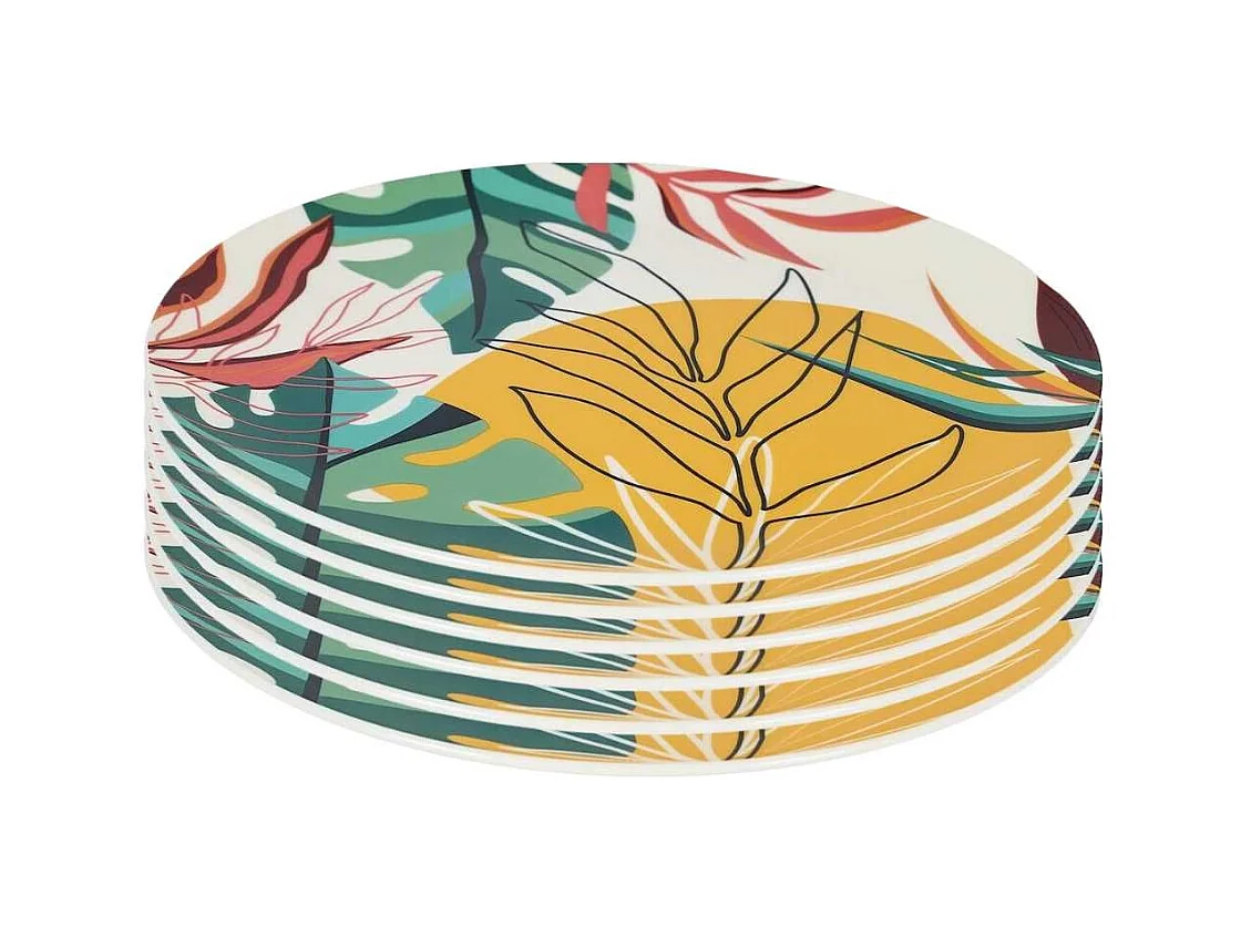 Set de 6 assiettes à dessert en plastique paradis exotique (Ø20cm) - ANTILLES
