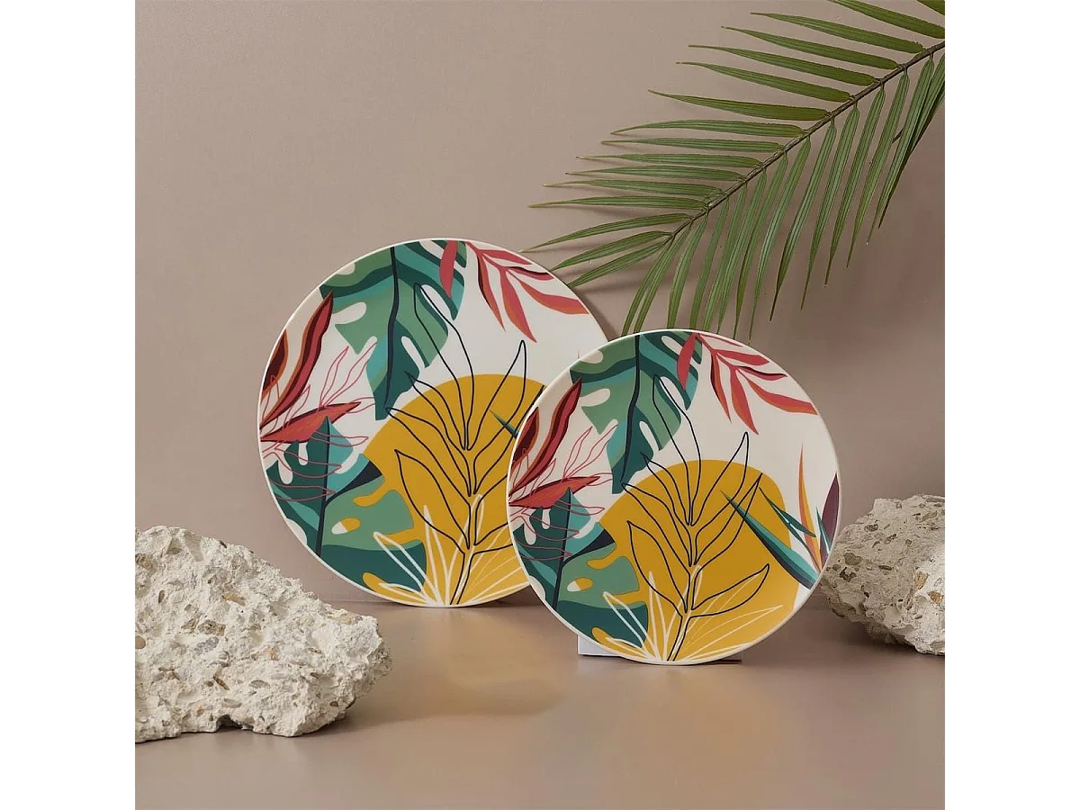 Set de 6 assiettes à dessert en plastique paradis exotique (Ø20cm) - ANTILLES