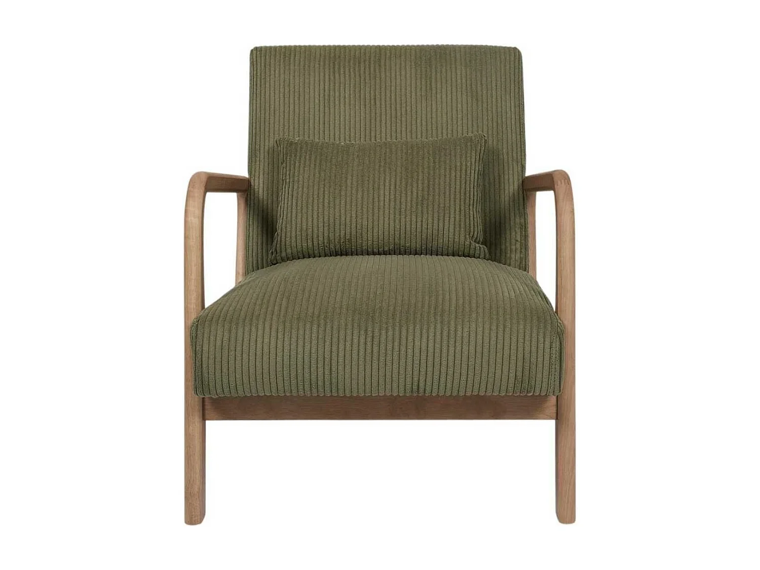 AMORY - Fauteuil en velours côtelé coloris vert pieds et accoudoirs en hévéa - AMORY