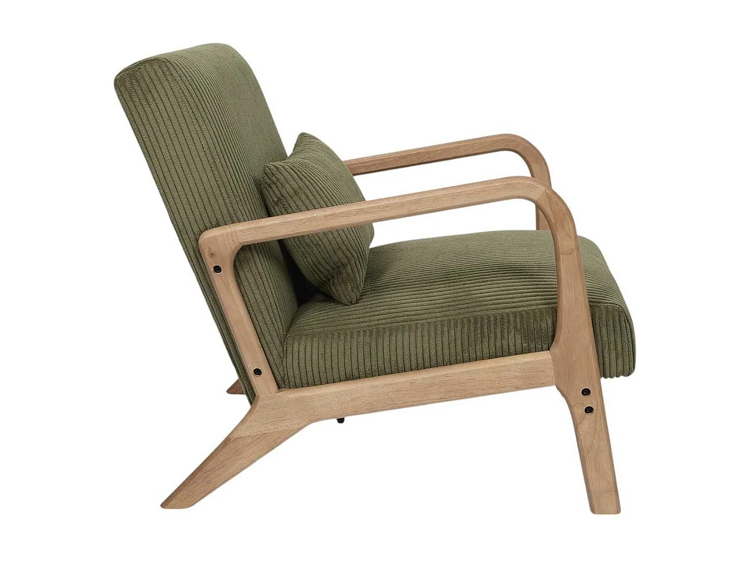 AMORY - Fauteuil en velours côtelé coloris vert pieds et accoudoirs en hévéa - AMORY