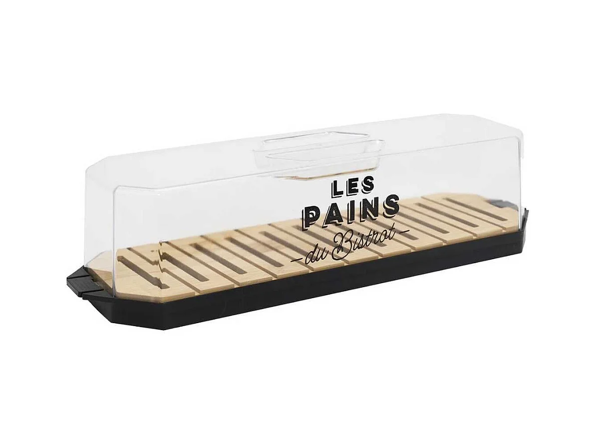 Boîte à pain en plastique avec base en bambou faisant guide de coupe