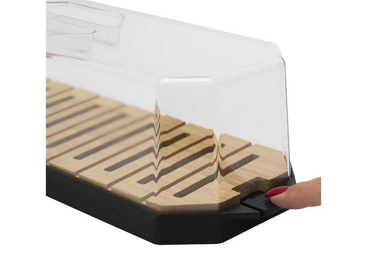 Boîte à pain en plastique avec base en bambou faisant guide de coupe