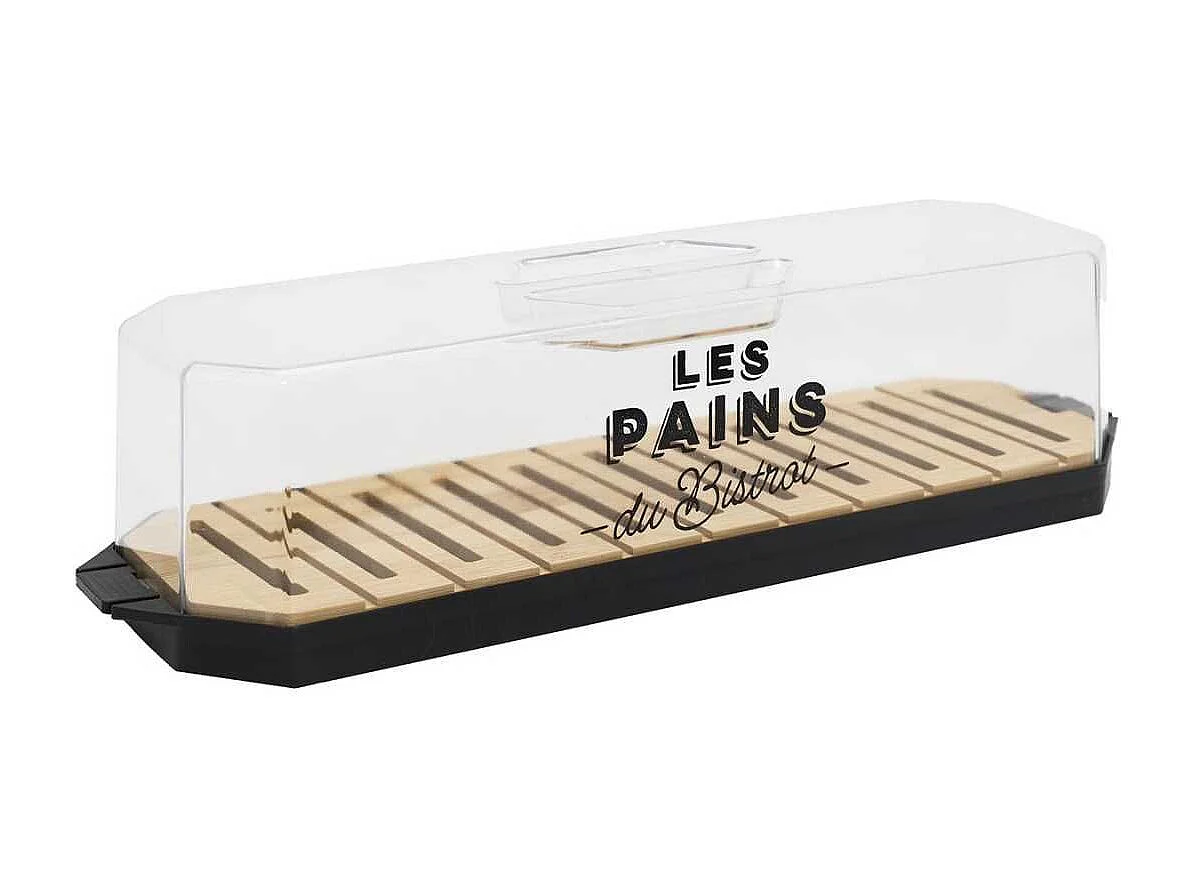 Boîte à pain en plastique avec base en bambou faisant guide de coupe