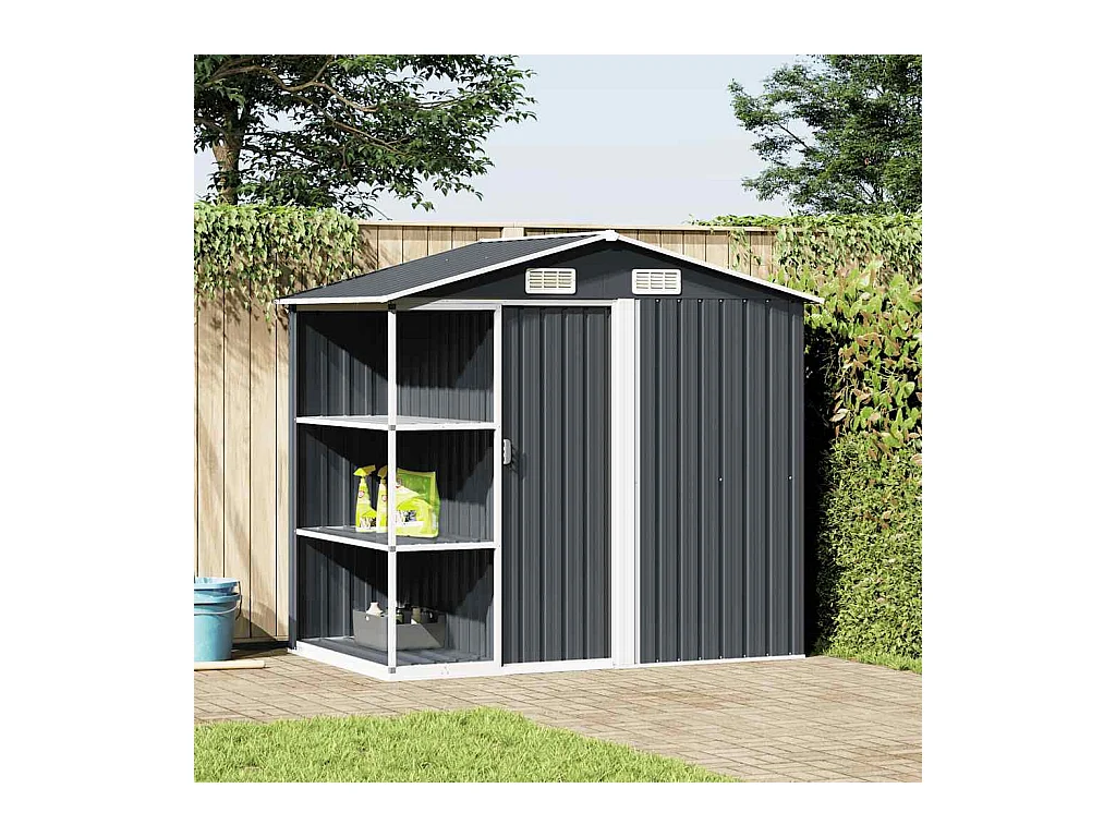 Rautalampi  Abri de jardin avec étagère Anthracite 205x130x183 cm Fer