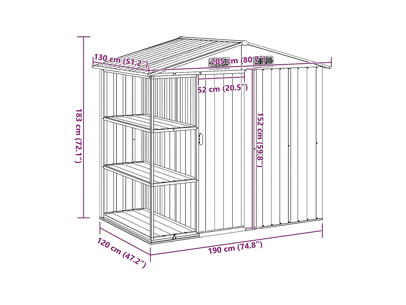 Rautalampi  Abri de jardin avec étagère Anthracite 205x130x183 cm Fer