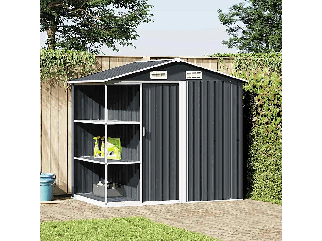 Rautalampi  Abri de jardin avec étagère Anthracite 205x130x183 cm Fer