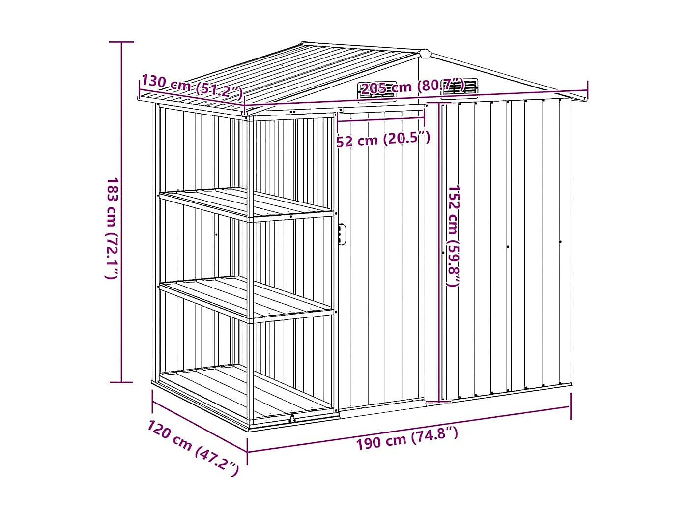 Rautalampi  Abri de jardin avec étagère Anthracite 205x130x183 cm Fer